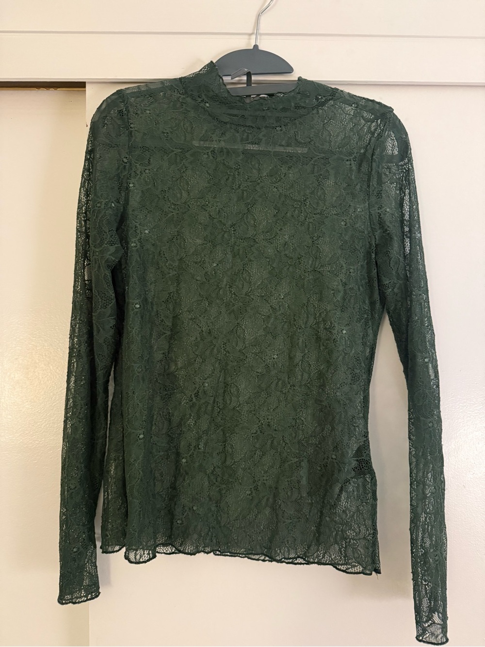 Anthropologie Dark Green Lace Long-Sleeve Top